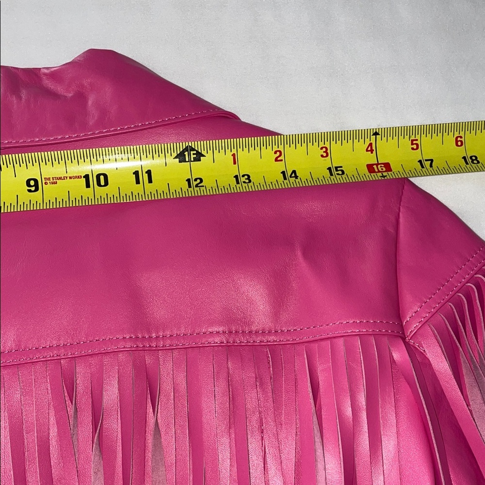 Chic Pink Leather Fringe Jacket - Picture 16 of 16